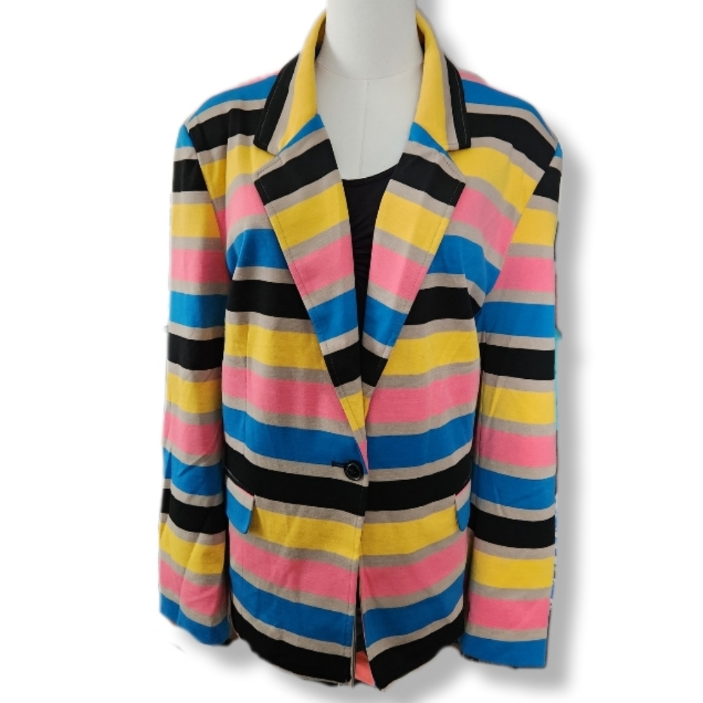 Fun Colorful Striped Women's Lined Jacket by Live A Little 2X